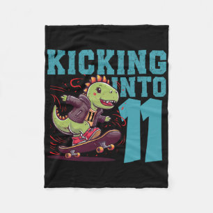11 Year Old Skater Skateboarding T-rex Dinosaur Bi Fleece Blanket