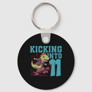 11 Year Old Skater Skateboarding T-rex Dinosaur Bi Keychain