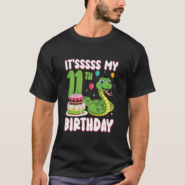 11 Year Old Snake 11th Birthday Python Party Kids T-Shirt (Front)