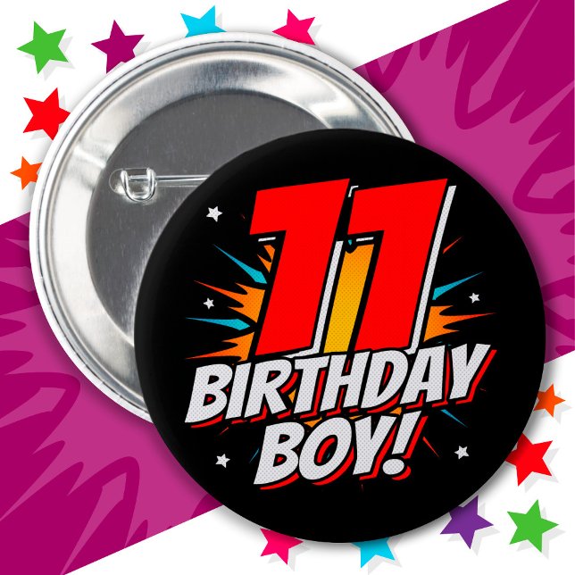 11 Year Old Superhero Birthday Boy 11th Birthday 2 Inch Round Button (Creator Uploaded)