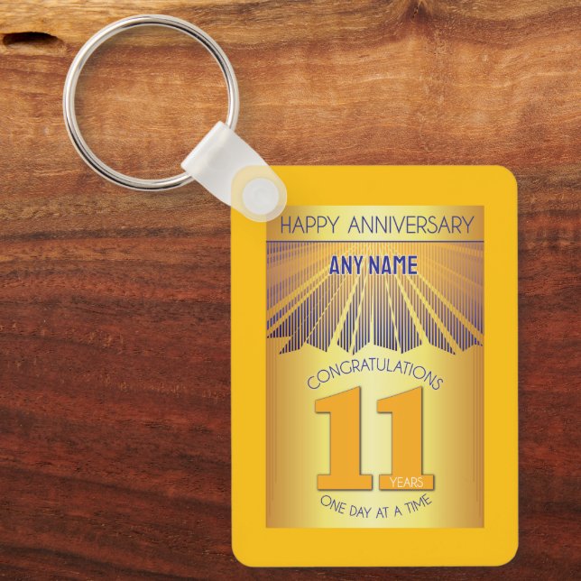 11 Year Sober Anniversary | Golden Ray 12 Step Keychain (Front)