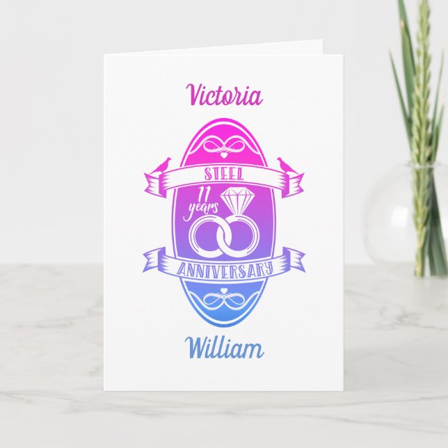 11 Year traditional Steel 11th wedding anniversary Card (Front)