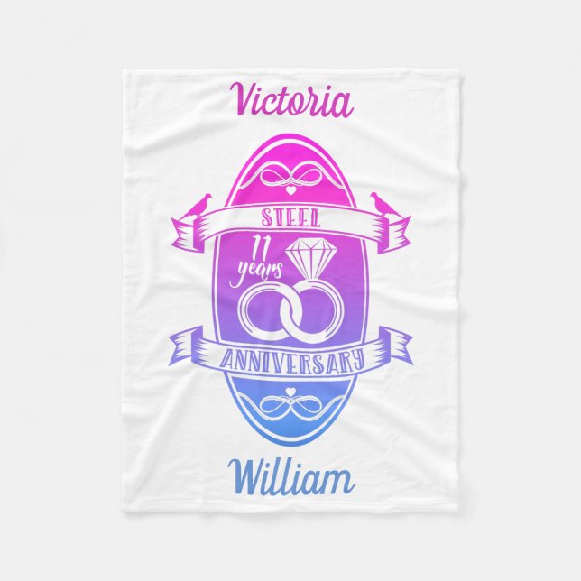 11 Year traditional Steel 11th wedding anniversary Fleece Blanket (Front)