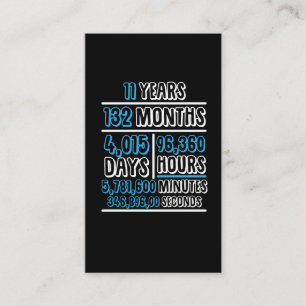 11 Years anniversary Calculation Birthday Business Card