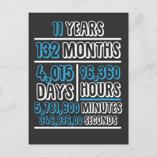 11 Years anniversary Calculation Birthday Postcard