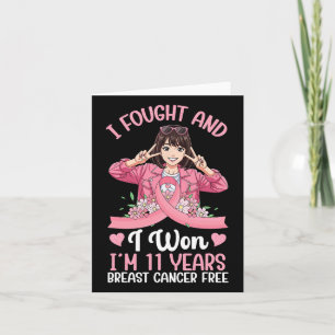 11 Years Breast Cancer Survivor Victory Pink Girl  Card