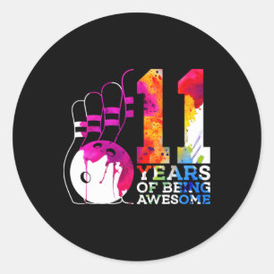 11 Years Of Being Awesome Bowling 11th Birthday Classic Round Sticker