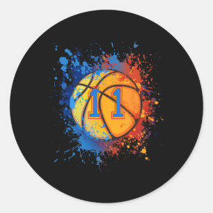 11 Years Old 11th Birthday Bysketbyll Gift For Boy Classic Round Sticker