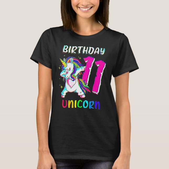 11 Years Old Girl Dabbing Unicorn 11th Birthday Un T-Shirt (Front)