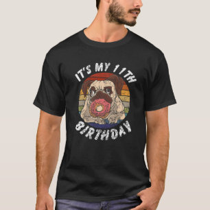 11 Years Old Pug And Donut Vintage Distressed 11Th T-Shirt