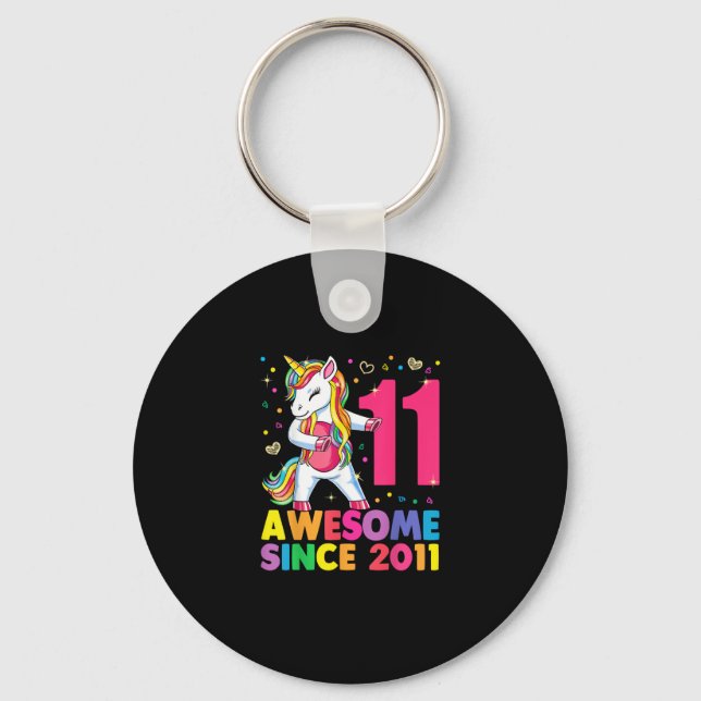 11 Years Old Unicorn Flossing 11th Birthday Girl U Keychain (Front)