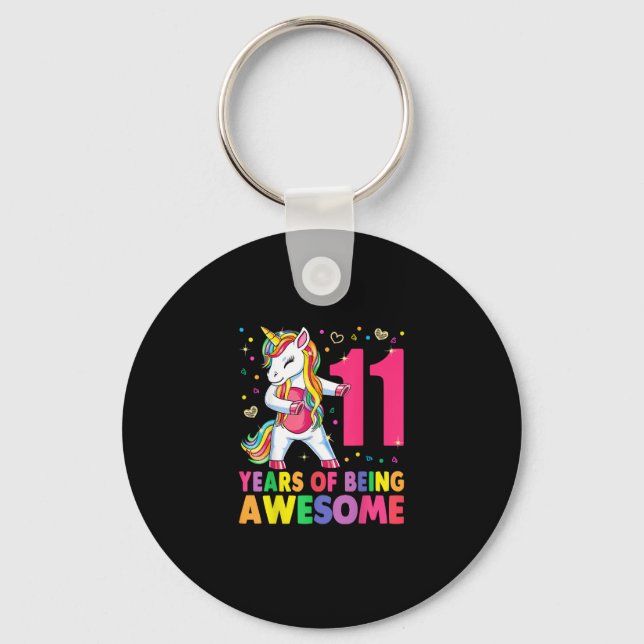 11 Years Old Unicorn Flossing 11th Birthday Girl U Keychain (Front)