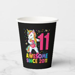 11 Years Old Unicorn Flossing 11th Birthday Girl U Paper Cups