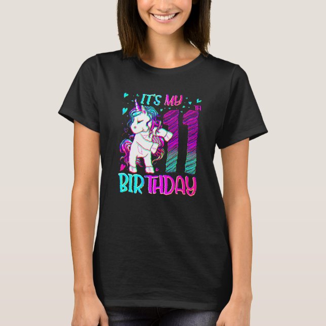 11 Years Old Unicorn Flossing 11th Birthday Girl U T-Shirt (Front)