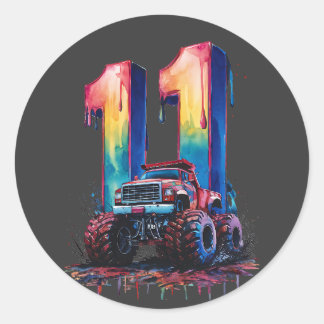11 Years Thriving Monstrous Truck Birthday Bash. Classic Round Sticker