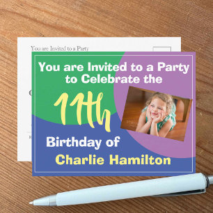 11e anniversaire Invitation avec carte postale pho