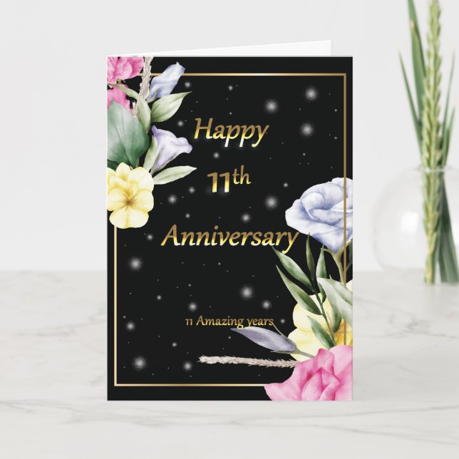 11e anniversaire mariage carte de voeux Élégant go (Devant)