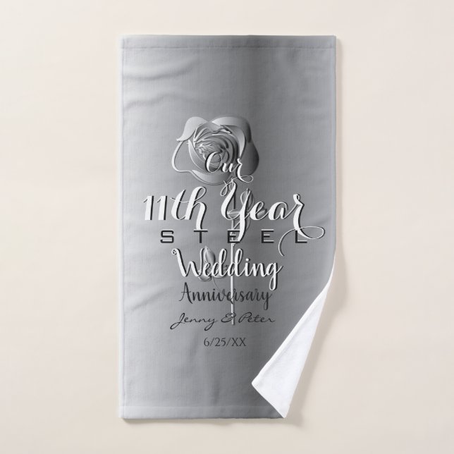 11e anniversaire Mariage Tôle Rose en acier (Serviette à main)
