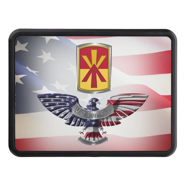 11th Air Defence Brigade with American Flag  Trailer Hitch Cover (Front)