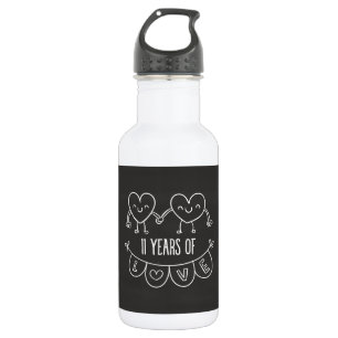 11th Anniversary Gift Chalk Hearts 532 Ml Water Bottle
