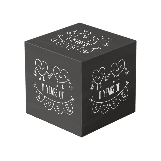 11th Anniversary Gift Chalk Hearts Cube (Front Angled)