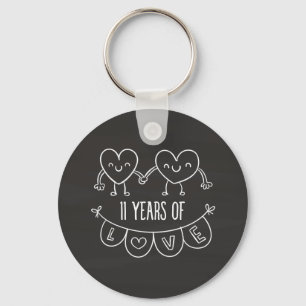 11th Anniversary Gift Chalk Hearts Keychain