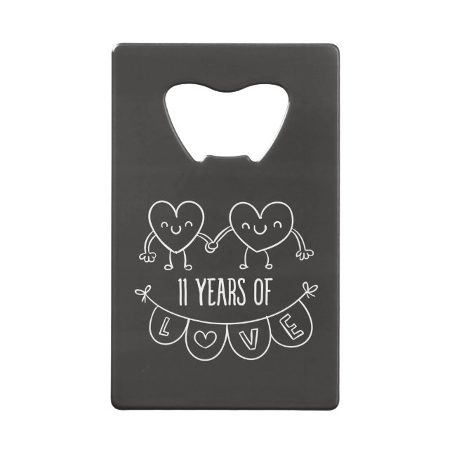 11th Anniversary Gift Chalk Hearts Wallet Bottle Opener (Front)