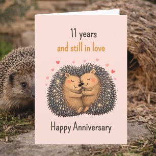 11th anniversary Hedgehogs cuddling Card