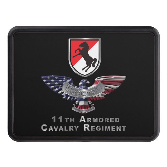 11th Armoured Cavalry Regiment Black Horse Veteran Trailer Hitch Cover (Front)