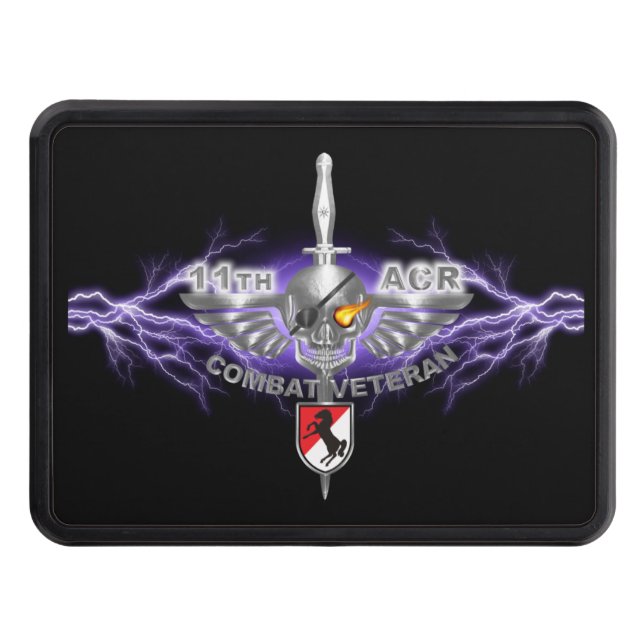 11th Armoured Cavalry Regiment  Lightning Skull Trailer Hitch Cover (Front)