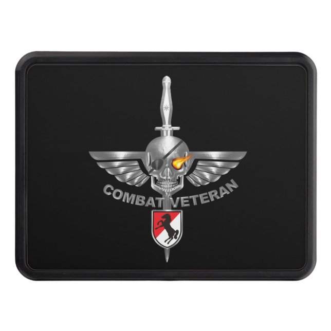 11th Armoured Cavalry Regiment Silver Skull Trailer Hitch Cover (Front)