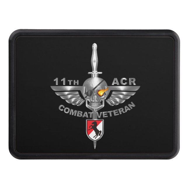 11th Armoured Cavalry Regiment Silver Skull Vet Trailer Hitch Cover (Front)