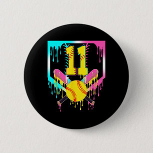 11th Bday Softll Home Plate Drip Ice Cream 11 Year 2 Inch Round Button