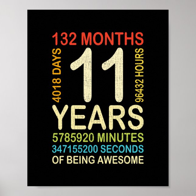 11th Birthday 11 Years Old Vintage Retro 132 Poster (Front)