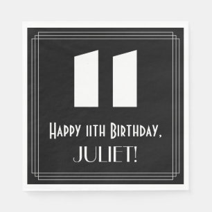 11th Birthday: Art Deco Inspired Look "11" + Name Napkin