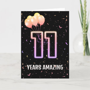 11th Birthday Balloons and Confetti Card