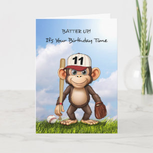 11th Birthday Baseball Birthday Monkey Bat Ball Card