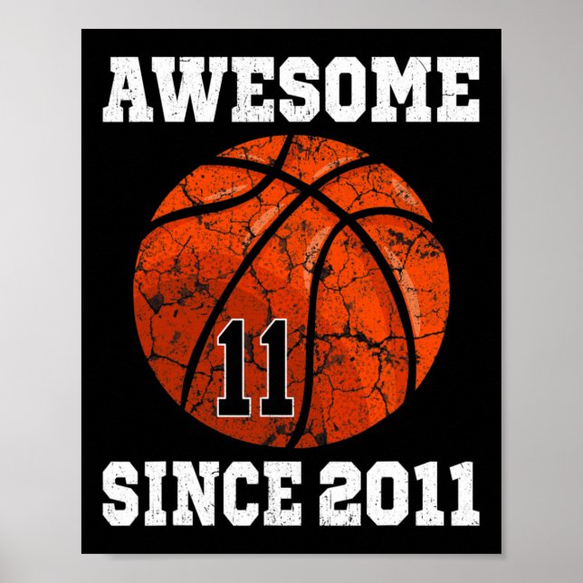 11th Birthday Basketball Player 11 Years Old Vinta Poster (Front)