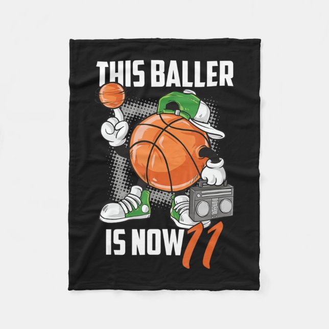 11th Birthday Basketball Player Funny 11 Years Old Fleece Blanket (Front)