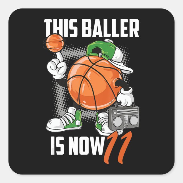 11th Birthday Basketball Player Funny 11 Years Old Square Sticker (Front)