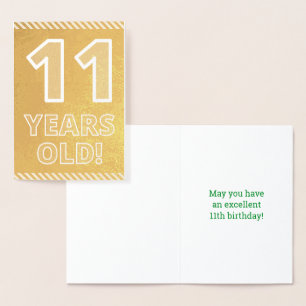 11th Birthday: Bold "11 YEARS OLD!" Gold Foil Card