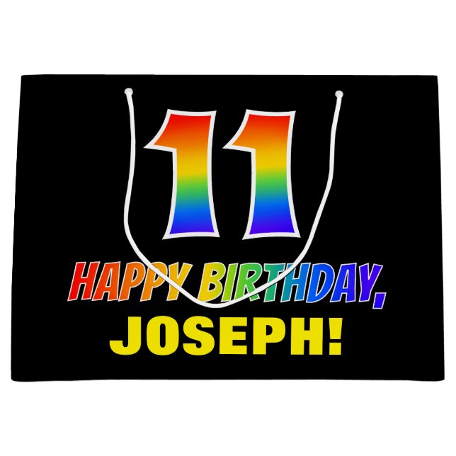 11th Birthday: Bold, Fun, Simple, Rainbow 11 Large Gift Bag (Front)