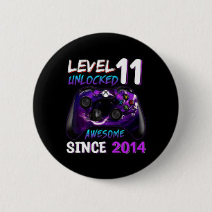 11th Birthday Boy Level 11 Unlocked Awesome Since 2 Inch Round Button
