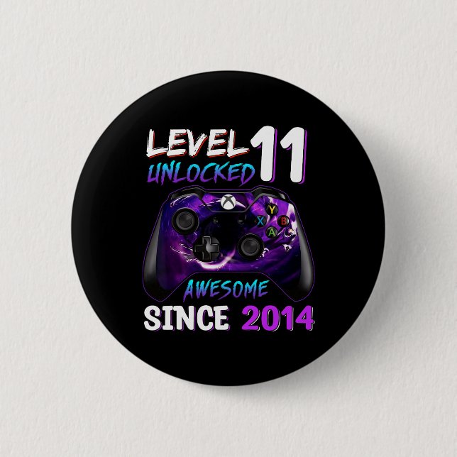 11th Birthday Boy Level 11 Unlocked Awesome Since  2 Inch Round Button (Front)