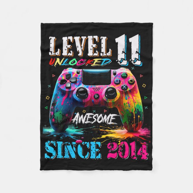 11th Birthday Boy Level 11 Unlocked Awesome Since  Fleece Blanket (Front)
