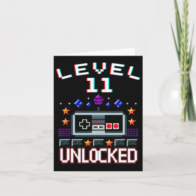 11th Birthday Boy Level 11 Unlocked Funny Video Ga Card (Front)