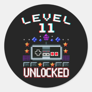 11th Birthday Boy Level 11 Unlocked Funny Video Ga Classic Round Sticker