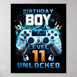 11th Birthday Boys Level 11 Unlocked 11 Years Old  Poster