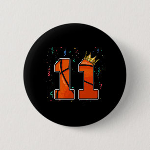 11th Birthday Bysketbyll Big Number 11 Year Old Bo 2 Inch Round Button