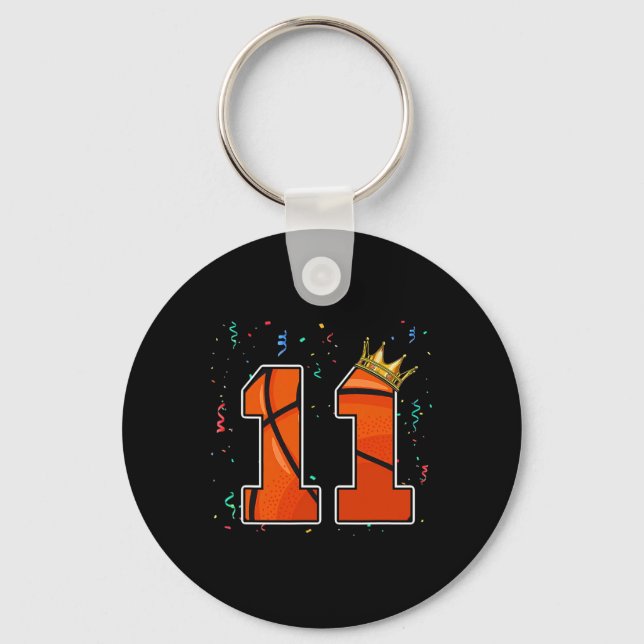 11th Birthday Bysketbyll Big Number 11 Year Old Bo Keychain (Front)